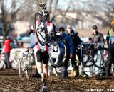 Chris Jones wrecked a rear derailleur and had to run. 2012 Cyclocross National Championships, Elite Men. ©Tim Westmore 